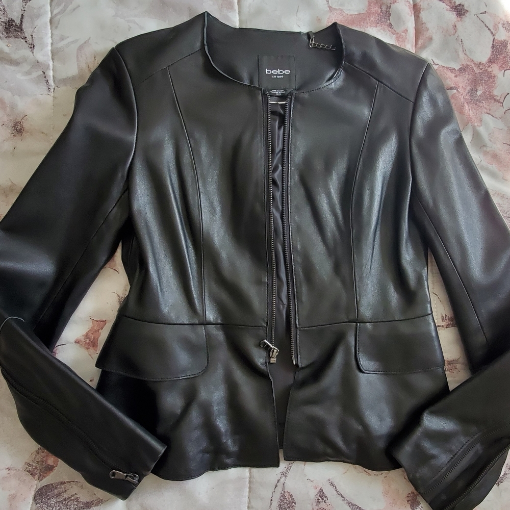 Womens Black Leather Jacket by bebe XS